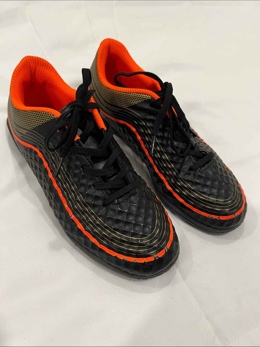 Hawkwell Black & Orange Kids Indoor Soccer Sneakers